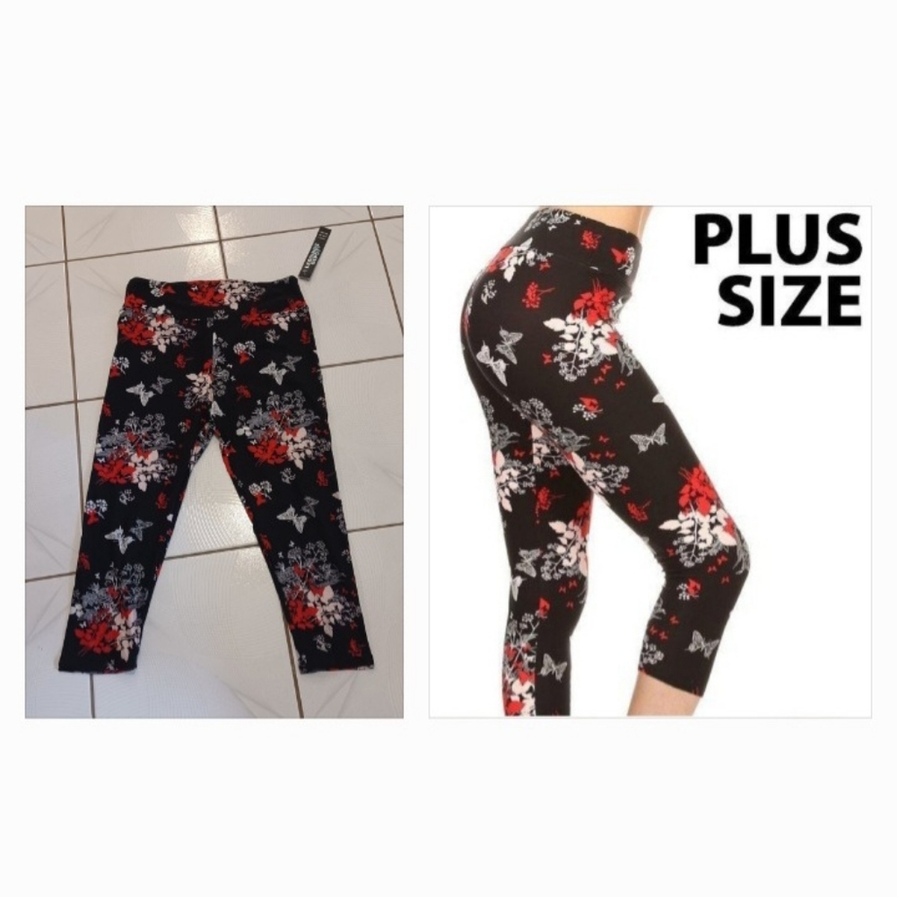 4/$60 New Butterfly Blossom Yoga Capri Leggings - Plus Size (US12-18)